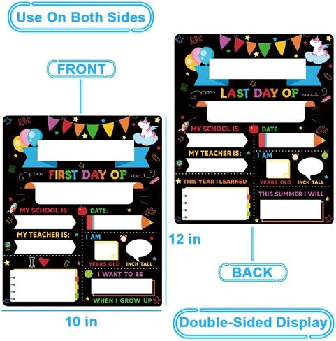 15 عبوة من لافتات اليوم الأول والأخير للمدرسة، لافتة سبورة العودة إلى المدرسة مقاس 30.48 سم × 25.4 سم لليوم الأول والأخير من المدرسة، لافتة دعائم للصور مزدوجة الجوانب لليوم الأول لرياض الأطفال/مرحلة ما قبل المدرسة/الأولاد/البنات in Kuwait