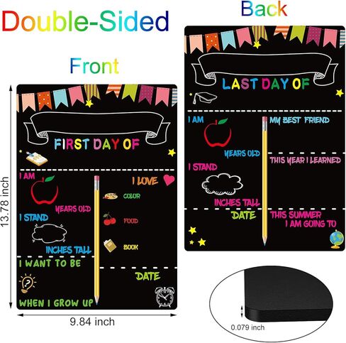 قطعتان من لوحة اليوم الأخير من المدرسة - لوحة اليوم الأول من المدرسة مقاس 14 × 10 بوصة مزدوجة الجوانب للعودة إلى المدرسة للأطفال والبنات والأولاد، لافتة سبورة خشبية لليوم الأول قابلة لإعادة الاستخدام من K12 in Kuwait