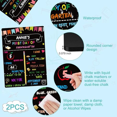 قطعتان من لوحة اليوم الأخير من المدرسة - لوحة اليوم الأول من المدرسة مقاس 14 × 10 بوصة مزدوجة الجوانب للعودة إلى المدرسة للأطفال والبنات والأولاد، لافتة سبورة خشبية لليوم الأول قابلة لإعادة الاستخدام من K12 in Kuwait