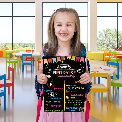 قطعتان من لوحة اليوم الأخير من المدرسة - لوحة اليوم الأول من المدرسة مقاس 14 × 10 بوصة مزدوجة الجوانب للعودة إلى المدرسة للأطفال والبنات والأولاد، لافتة سبورة خشبية لليوم الأول قابلة لإعادة الاستخدام من K12 in Kuwait