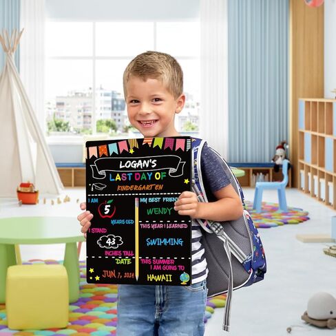 قطعتان من لوحة اليوم الأخير من المدرسة - لوحة اليوم الأول من المدرسة مقاس 14 × 10 بوصة مزدوجة الجوانب للعودة إلى المدرسة للأطفال والبنات والأولاد، لافتة سبورة خشبية لليوم الأول قابلة لإعادة الاستخدام من K12 in Kuwait