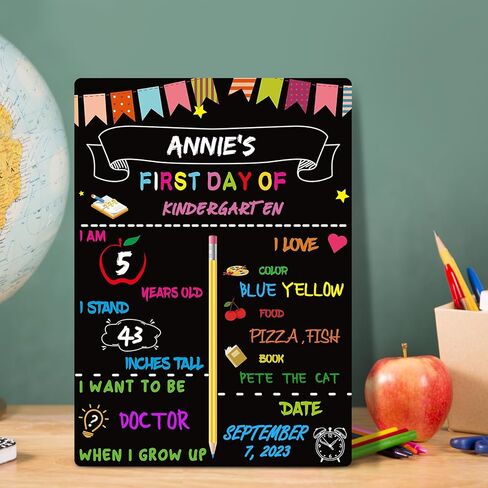 قطعتان من لوحة اليوم الأخير من المدرسة - لوحة اليوم الأول من المدرسة مقاس 14 × 10 بوصة مزدوجة الجوانب للعودة إلى المدرسة للأطفال والبنات والأولاد، لافتة سبورة خشبية لليوم الأول قابلة لإعادة الاستخدام من K12 in Kuwait