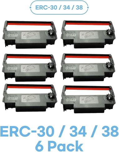ERC-30/34 / 38 Black and Red Ink Ribbon Cartridge Roller Replacement Receipt Kitchen Printer Compatible with Epson TM-200, TMU-220, TMU-230, Bixolon, SNBC SRP-275, SRP-270, BTP-M280 (6 Pack) in Saudi Arabia