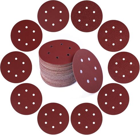 100 قطعة من أقراص الصنفرة مقاس 6 بوصة و6 فتحات بخطاف وحلقة، 40/60/80/100/120/180/240/320/400/600 قرص ورق الصنفرة لآلة الصنفرة المدارية in Kuwait