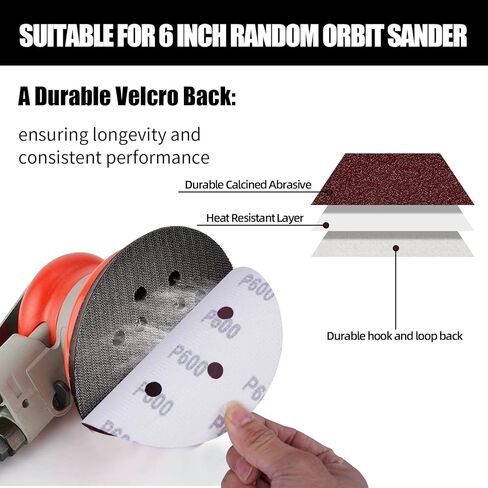 100 قطعة من أقراص الصنفرة مقاس 6 بوصة و6 فتحات بخطاف وحلقة، 40/60/80/100/120/180/240/320/400/600 قرص ورق الصنفرة لآلة الصنفرة المدارية in Kuwait