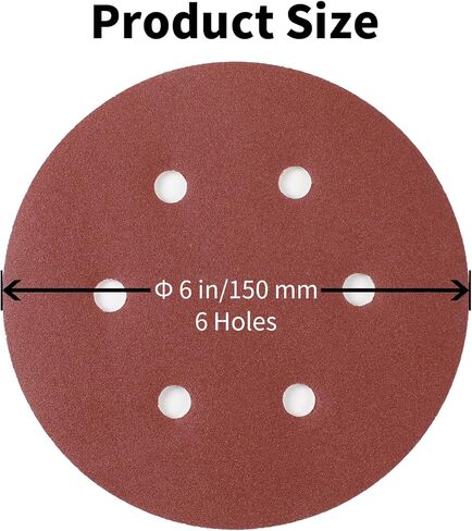 100 قطعة من أقراص الصنفرة مقاس 6 بوصة و6 فتحات بخطاف وحلقة، 40/60/80/100/120/180/240/320/400/600 قرص ورق الصنفرة لآلة الصنفرة المدارية in Kuwait