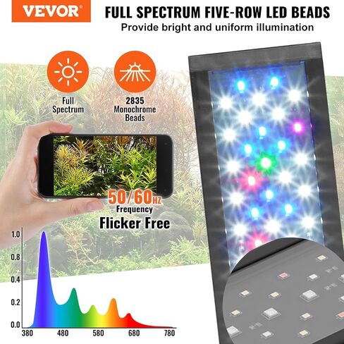 VEVOR Aquarium Light، 14W ضوء خزان الأسماك كامل الطيف مع 5 مستويات سطوع قابل للتعديل، مؤقت قابل للتعديل وذاكرة إيقاف التشغيل، مع أقواس ABS Shell قابلة للتمديد لخزان أسماك المياه العذبة مقاس 18 بوصة - 24 بوصة in Saudi Arabia