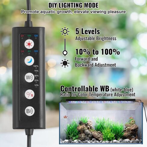 VEVOR Aquarium Light، 14W ضوء خزان الأسماك كامل الطيف مع 5 مستويات سطوع قابل للتعديل، مؤقت قابل للتعديل وذاكرة إيقاف التشغيل، مع أقواس ABS Shell قابلة للتمديد لخزان أسماك المياه العذبة مقاس 18 بوصة - 24 بوصة in Saudi Arabia