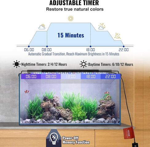 VEVOR Aquarium Light، 14W ضوء خزان الأسماك كامل الطيف مع 5 مستويات سطوع قابل للتعديل، مؤقت قابل للتعديل وذاكرة إيقاف التشغيل، مع أقواس ABS Shell قابلة للتمديد لخزان أسماك المياه العذبة مقاس 18 بوصة - 24 بوصة in Saudi Arabia