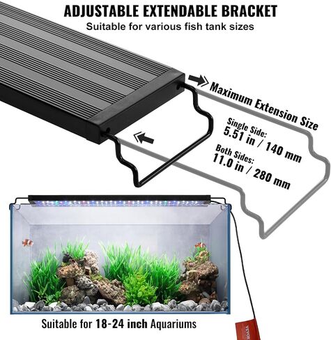 VEVOR Aquarium Light، 14W ضوء خزان الأسماك كامل الطيف مع 5 مستويات سطوع قابل للتعديل، مؤقت قابل للتعديل وذاكرة إيقاف التشغيل، مع أقواس ABS Shell قابلة للتمديد لخزان أسماك المياه العذبة مقاس 18 بوصة - 24 بوصة in Saudi Arabia