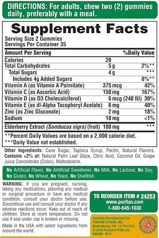 Puritan's Pride Elderberry Gummy with Vitamin C, D & Zinc, Supports The Immune System, 70 ct in Kuwait