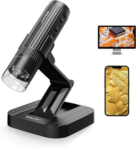 مجهر رقمي لاسلكي من BEBANG للبالغين، تكبير 50X-1000X عالي الدقة واي فاي مجهر محمول باليد مع حامل قابل للتعديل وكاميرا مجهر USB لأجهزة iPhone Android Windows Mac in Kuwait