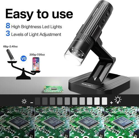 مجهر رقمي لاسلكي من BEBANG للبالغين، تكبير 50X-1000X عالي الدقة واي فاي مجهر محمول باليد مع حامل قابل للتعديل وكاميرا مجهر USB لأجهزة iPhone Android Windows Mac in Kuwait