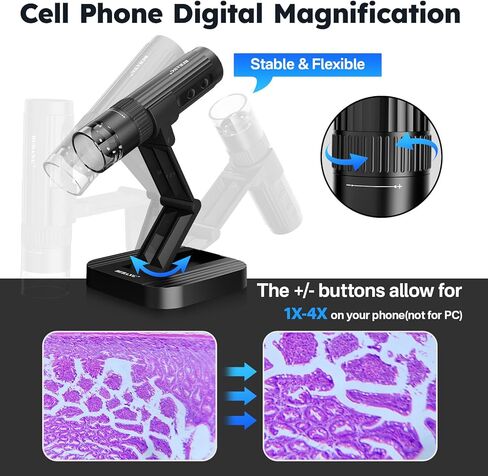 مجهر رقمي لاسلكي من BEBANG للبالغين، تكبير 50X-1000X عالي الدقة واي فاي مجهر محمول باليد مع حامل قابل للتعديل وكاميرا مجهر USB لأجهزة iPhone Android Windows Mac in Kuwait