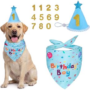 Dog Birthday Party Supplies Dog Birthday Bandana Set, Dog Boy Girl Birthday Party Hat with Numbers for Large, Medium & Small Dog (Blue) in Saudi Arabia