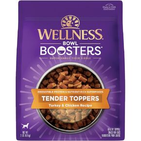 غطاء طعام للكلاب من Wellness Bowl Boosters Tender Toppers للسلالات الصغيرة والمتوسطة والكبيرة، خالي من الحبوب، طبيعي، وصفة الديك الرومي والدجاج، حقيبة بوزن 2 رطل in Kuwait