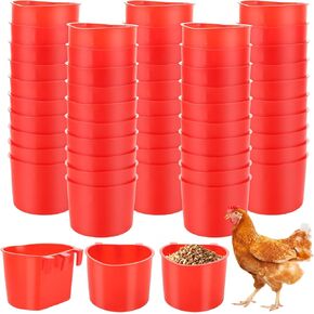 100 PCS Chicken Water Cups, 8 oz Cage Cups Chicken Feeder Birds Hanging Feeders Seed Bowl Plastic Water Bowl Hanging Feeding Watering Dish Coop Cups for Parrot Parakeet Poultry, Red in Saudi Arabia