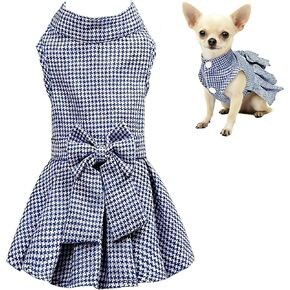 Classic Plaid Dog Dress with Bow Tie for Small Dogs Cats Girls, Cute Puppy Dresses Clothes with Bowknot Chihuahua French Bulldog Pet Apparel Outfits (Chestnut Brown, Large) in Kuwait