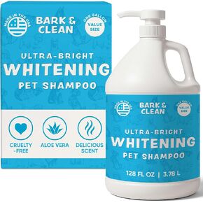 Ultra Bright Whitening Shampoo for Dogs - 1 Gallon with a Pump, 18:1 Dilution - Made with Aloe, Coconut, and Color Enhancing Blue Tint for a Bright and Vibrant Coat in Kuwait
