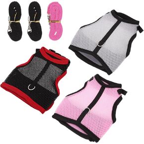Tofficu 3pcs Small Animal Vest Leash Set for Rabbits and Hamsters, Breathable Chest Strap Harnesses in Pink, Black, and Gray M Size, Outdoor Walking Rope for Pets in Kuwait