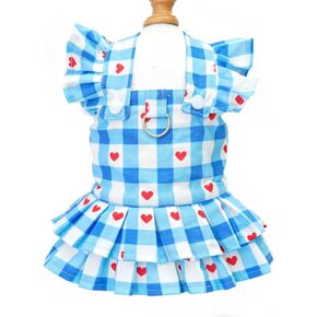 Red Plaid Small Dog Dress Girl Spring Cat Clothes with Heart Pattern Summer Pet Dresses for Dogs Cats Cute Puppy Outfit for Small Dog with Leash Ring (Red-Plaid, X-Large) in Saudi Arabia