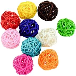 10 Pcs Colorful Rattan Parrot Toy, Bird Training and Interactive Ball Toy in Kuwait