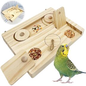 Hamiledyi Bird Foraging Toys Interactive Wooden Parrot Puzzle Toys Hanging Enrichment Toys Bird Slow Feeder Cage Accessories for Parakeet Cockatiel Lovebird Conure Finche in Kuwait