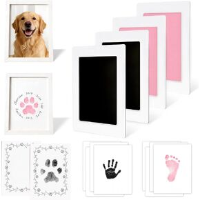 DIY Inkless Paw Print Kit, 18-Piece Set Pet Ink Pad, Clean Touch Ink Pads & Imprint Cards with 2 Wooden Frame, Pet Owner Keepsake for Dogs and Cats Paw and Nose Print in Kuwait