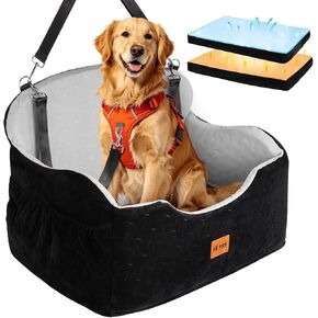 KYG Dog Car Seat for Large Medium Dogs up to 55 lbs or 2 Small Dogs, Memory Foam Booster Seat with Thick Cushion, Water-Resistant & Detachable Washable Cover, Pet Car Seat for Back, 2 Safety Leashes in Kuwait