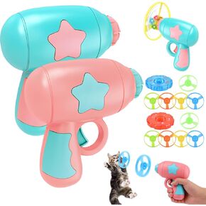 2pcs Bamboo Dragonfly Catapult Launcher, Cat Chase Fetch Toy with 6 Flying Spinners, Cat Toy Propeller Launcher for Training & Hunting, Cat & Kitten Toy with Colorful Flying Propellers (Yellow+Blue) in Kuwait