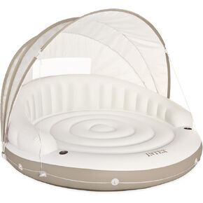 Intex Canopy Island Luxury 2 Person Pool Float with Detachable Fabric Sun Shade, Backrest, Built In Cup Holders, and Grab Rope, White in Saudi Arabia