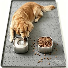 Large Silicone Dog Food Mat with Raised Edge, Waterproof Non-Slip Pet Feeding Mat for Floors, Dog Bowl Mat for Food and Water, Spill Proof Cat & Dog Feeding Placemat, Easy Clean, 34 x 22, Gray in Kuwait
