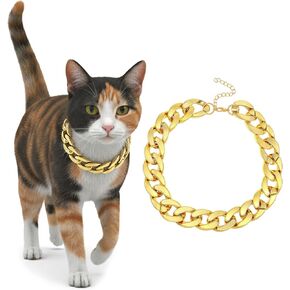 JIEYAO Gold Cat Chain Collar, Adjustable Cuban Link Necklace for Cats Gold Chain for Cats Stylish Pet Decorative Accessory (Gold, M) in Kuwait