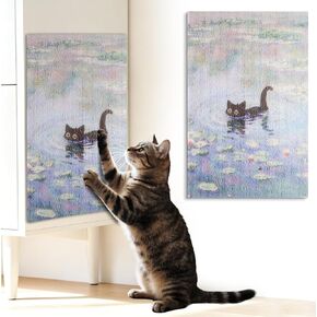 Wall Art Cat Scratcher, 22x13 Inch Vertical Adhesive Cat Scratching Board, Felt Cats Scratch Pad Indoor Cats Toy Renter Friendly No-Drill to Protect Couch and Carpet(Water Lilies Cat) in Saudi Arabia
