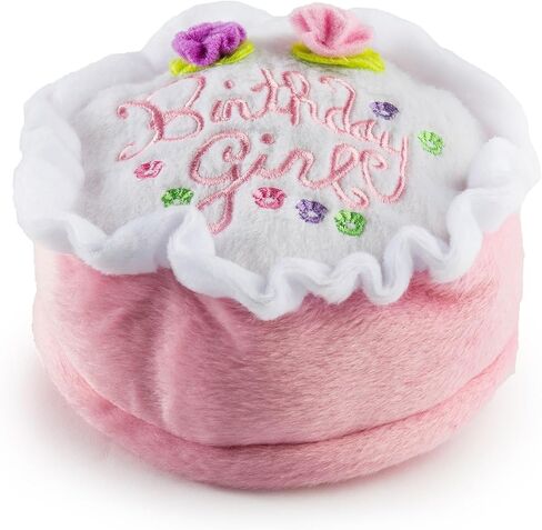 Haute Diggity Dog Birthday Girl Cake, Plush Designer Dog Toys with Interactive Squeaker, Stimulating Pet Enrichment, Machine-Washable & Safe Materials for All Breeds, Size Large in Saudi Arabia