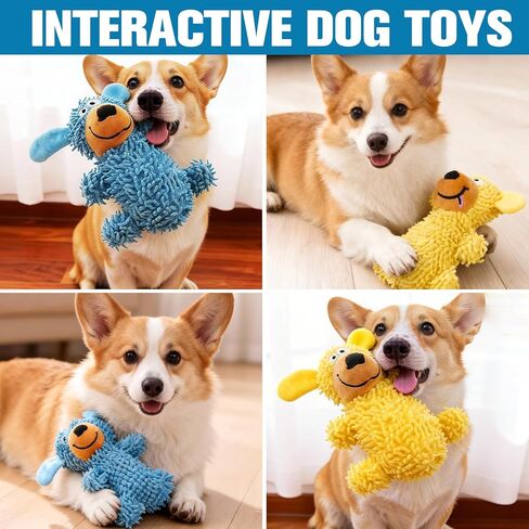 Memorjew Squeaky Mop Dog Toy for Dogs, Interactive Plush Chew Toy with Funny Sound, Durable Molar Teething Toy for Puppies Small & Medium Dogs, Self - Entertaining & Boredom Buster (Green) in Kuwait
