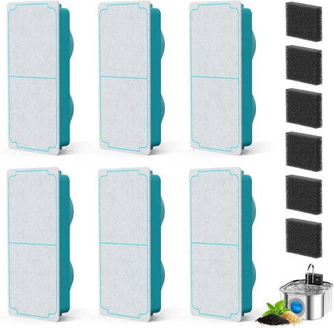 Cat Water Fountain Filter Replacement, 6 Filters & 6 Pre-Filter Sponges for 3.2L/108oz Wireless Pet Fountain, Multi-Stage Filtration for Fresh Clean Water in Kuwait