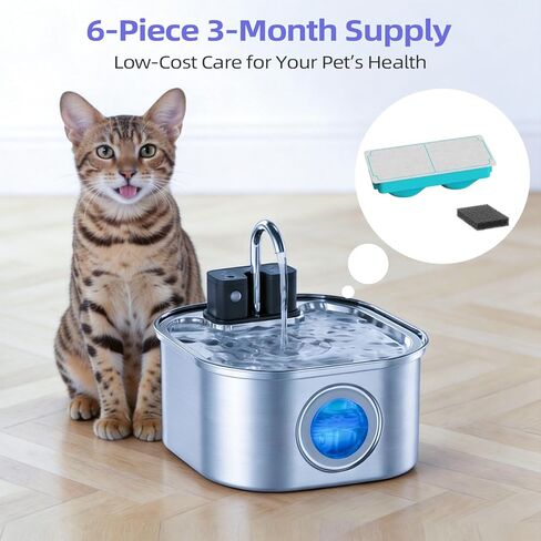 Cat Water Fountain Filter Replacement, 6 Filters & 6 Pre-Filter Sponges for 3.2L/108oz Wireless Pet Fountain, Multi-Stage Filtration for Fresh Clean Water in Kuwait