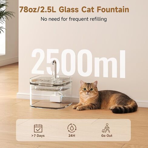 PETTEN Glass Cat Water Fountain, Ultra Quiet Automatic Pet Water Fountain for Cats, Easy Clean & Hygienic, No Plastic, Filtered Circulating Drinking Fountain for Indoor Cats (78oz/2.5L) in Saudi Arabia