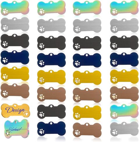 30 Pcs Stainless Steel Blank Pet ID Tags, Bone Shape Custom Dog Tags, Double Sided Engraved Dog Cat Name Phone Number ID Tag, 6 Colors in Kuwait