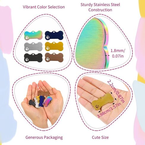 30 Pcs Stainless Steel Blank Pet ID Tags, Bone Shape Custom Dog Tags, Double Sided Engraved Dog Cat Name Phone Number ID Tag, 6 Colors in Kuwait
