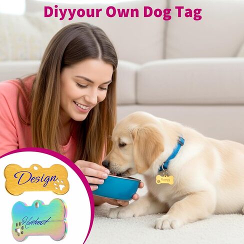 30 Pcs Stainless Steel Blank Pet ID Tags, Bone Shape Custom Dog Tags, Double Sided Engraved Dog Cat Name Phone Number ID Tag, 6 Colors in Kuwait