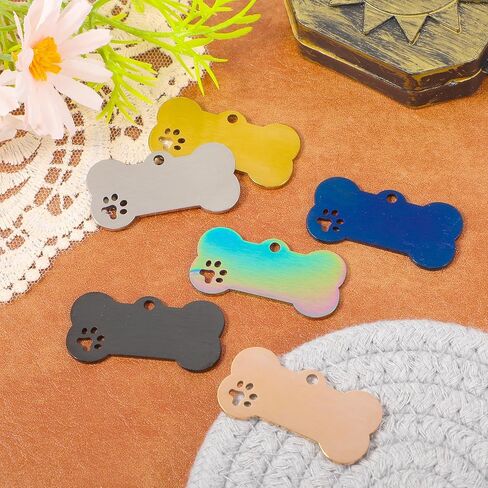 30 Pcs Stainless Steel Blank Pet ID Tags, Bone Shape Custom Dog Tags, Double Sided Engraved Dog Cat Name Phone Number ID Tag, 6 Colors in Kuwait