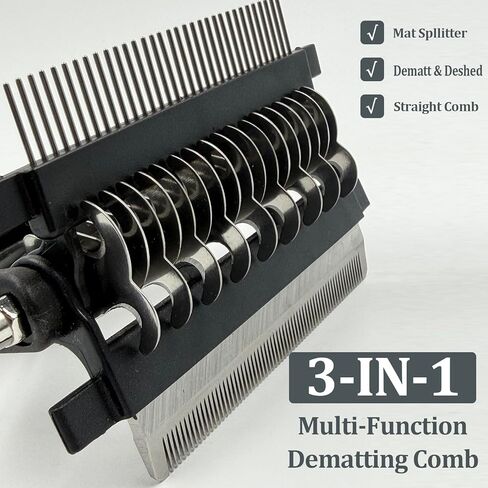 3-in-1 Pet Grooming Comb Dematting Tool - Double Sided Shedding, Dematting Undercoat Rake for Dogs and Cats, Grooming Brush with Stainless Steel Teeth, Detangler Comb for Matted Fur Removal in Kuwait