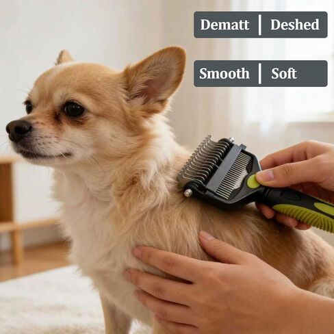 3-in-1 Pet Grooming Comb Dematting Tool - Double Sided Shedding, Dematting Undercoat Rake for Dogs and Cats, Grooming Brush with Stainless Steel Teeth, Detangler Comb for Matted Fur Removal in Kuwait