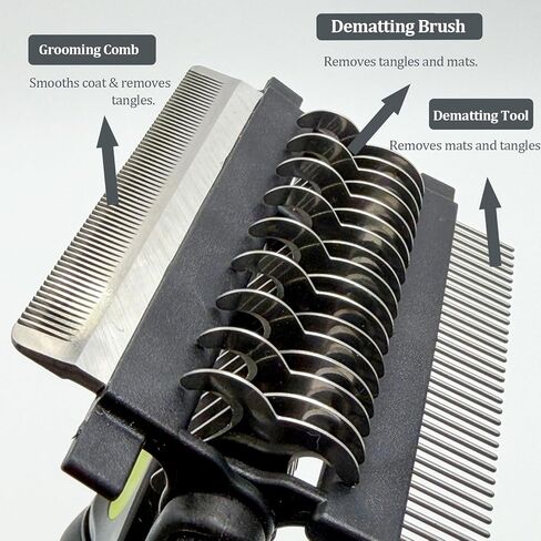 3-in-1 Pet Grooming Comb Dematting Tool - Double Sided Shedding, Dematting Undercoat Rake for Dogs and Cats, Grooming Brush with Stainless Steel Teeth, Detangler Comb for Matted Fur Removal in Kuwait