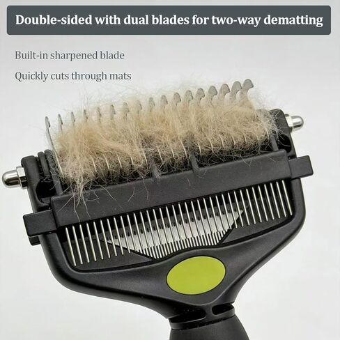 3-in-1 Pet Grooming Comb Dematting Tool - Double Sided Shedding, Dematting Undercoat Rake for Dogs and Cats, Grooming Brush with Stainless Steel Teeth, Detangler Comb for Matted Fur Removal in Kuwait