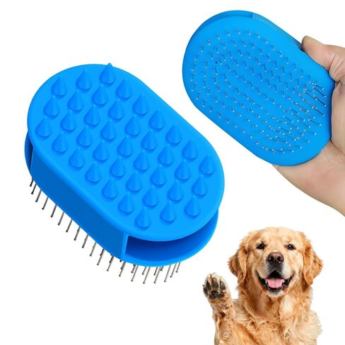 Upgraded Double-Sided Dog Brush for Shedding & Deshedding, Silicone Pet Bath Brush for Long Short Haired Dogs and Cats, Dog Grooming Brush for Shower, Massage, 3-in-1 Hair Removal Comb in Kuwait
