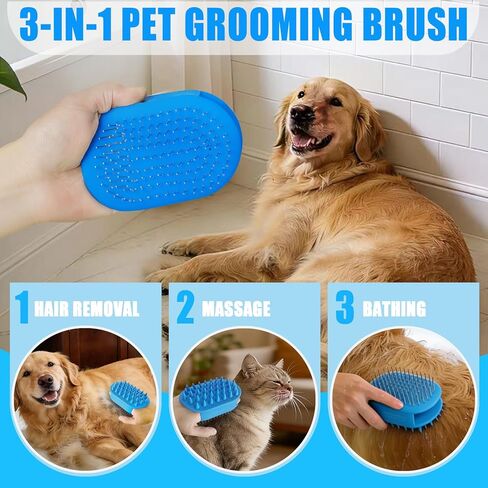 Upgraded Double-Sided Dog Brush for Shedding & Deshedding, Silicone Pet Bath Brush for Long Short Haired Dogs and Cats, Dog Grooming Brush for Shower, Massage, 3-in-1 Hair Removal Comb in Kuwait