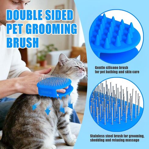 Upgraded Double-Sided Dog Brush for Shedding & Deshedding, Silicone Pet Bath Brush for Long Short Haired Dogs and Cats, Dog Grooming Brush for Shower, Massage, 3-in-1 Hair Removal Comb in Kuwait